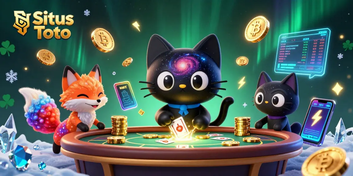 Experience the excitement of Situs Toto with this vibrant 3D casino scene featuring a captivating cosmic cat.